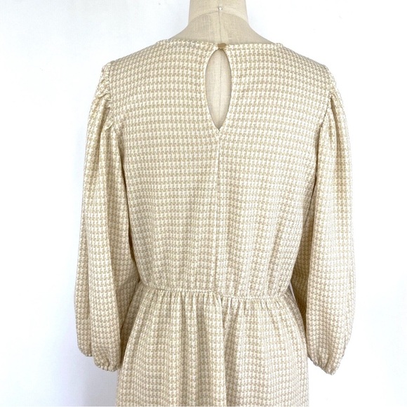 Draper James New Size L Cream Houndstooth Puff Sleeves Tiered Skater Mini Dress - Picture 8 of 13